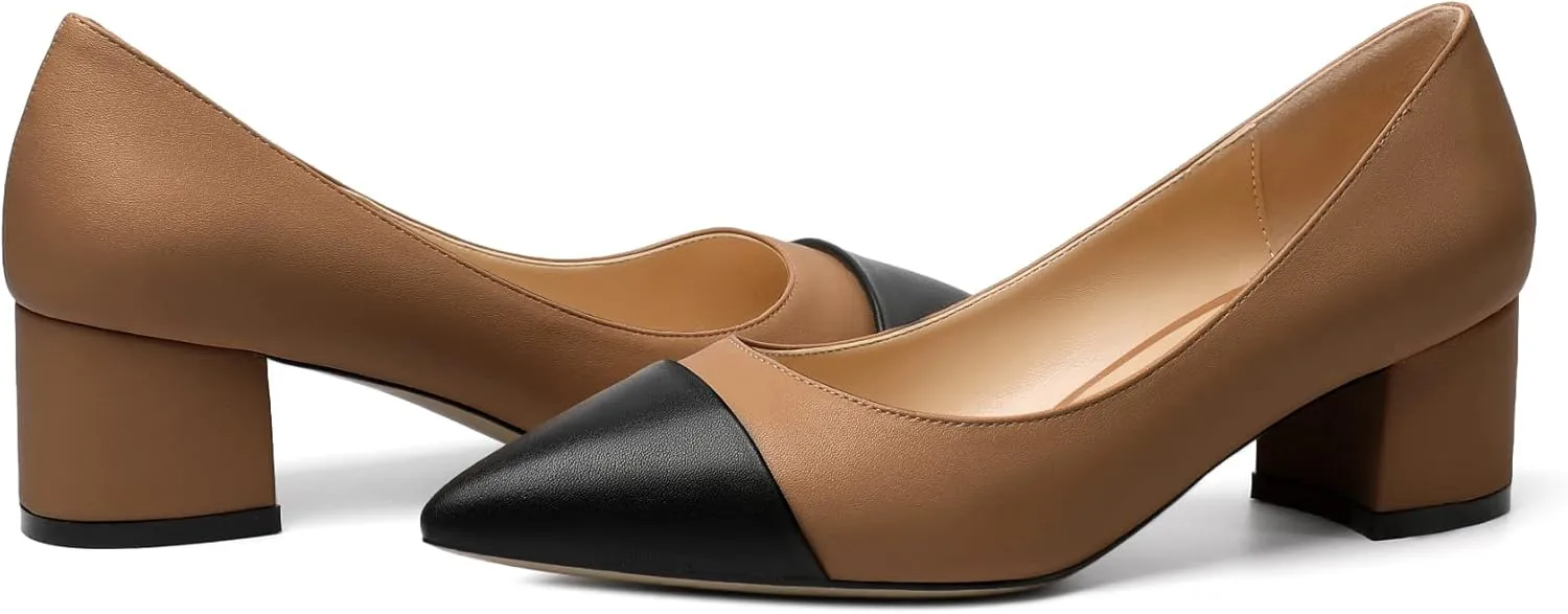 Zamikoo Women's Block Heel Pumps, Pointed Toe Slip on Classic Chunky Low Heel Cap Toe Dress Shoes for Office Wedding Work Evening 2 Inches