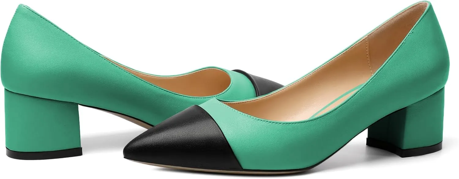 Zamikoo Women's Block Heel Pumps, Pointed Toe Slip on Classic Chunky Low Heel Cap Toe Dress Shoes for Office Wedding Work Evening 2 Inches