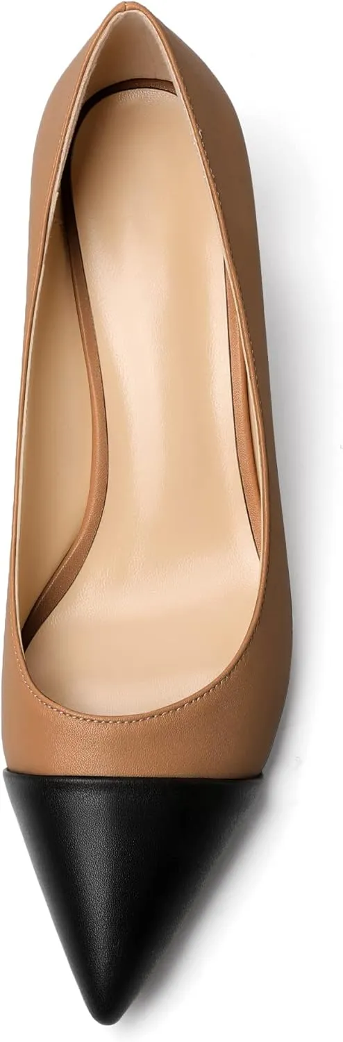 Zamikoo Women's Block Heel Pumps, Pointed Toe Slip on Classic Chunky Low Heel Cap Toe Dress Shoes for Office Wedding Work Evening 2 Inches