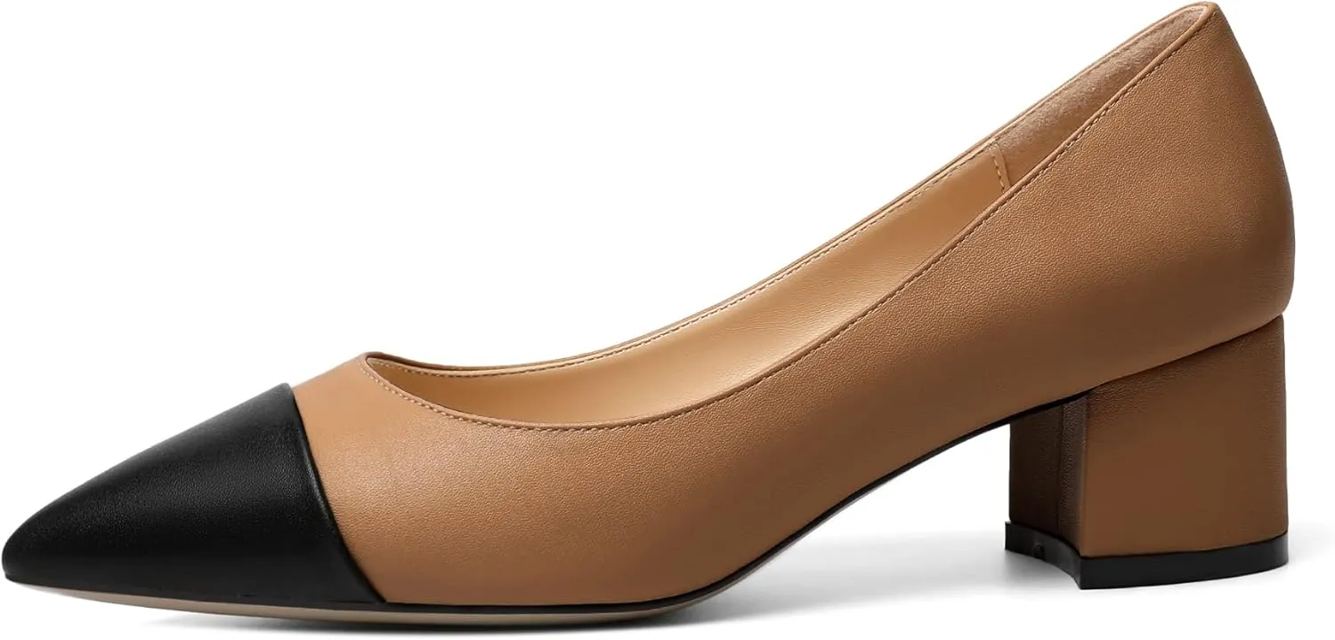 Zamikoo Women's Block Heel Pumps, Pointed Toe Slip on Classic Chunky Low Heel Cap Toe Dress Shoes for Office Wedding Work Evening 2 Inches