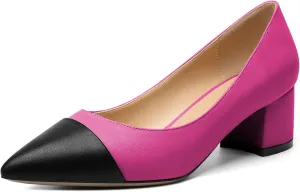 Zamikoo Women's Block Heel Pumps, Pointed Toe Slip on Classic Chunky Low Heel Cap Toe Dress Shoes for Office Wedding Work Evening 2 Inches
