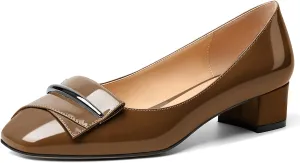 Zamikoo Women's Block Heel Pumps, Square Toe Slip-on Chunky Low Heels, Heeled Dress Shoes with Bow for Office Wedding Work Evening 1.5 Inches