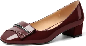 Zamikoo Women's Block Heel Pumps, Square Toe Slip-on Chunky Low Heels, Heeled Dress Shoes with Bow for Office Wedding Work Evening 1.5 Inches
