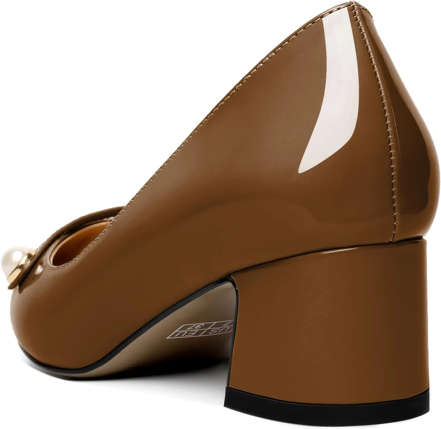 Zamikoo Women's Pointed Toe Block Heel Pumps, Slip-on Low Chunky Heels, Comfortable Heeled Dress Shoes with Pearl Strap for Wedding Party Office 2 Inches