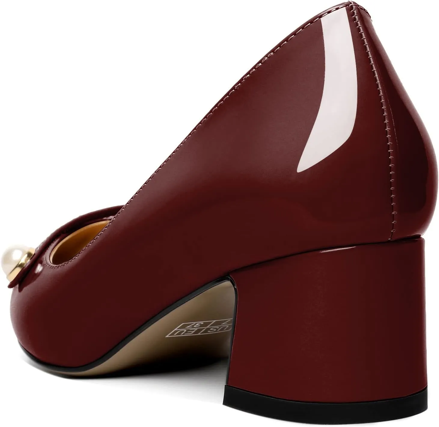Zamikoo Women's Pointed Toe Block Heel Pumps, Slip-on Low Chunky Heels, Comfortable Heeled Dress Shoes with Pearl Strap for Wedding Party Office 2 Inches