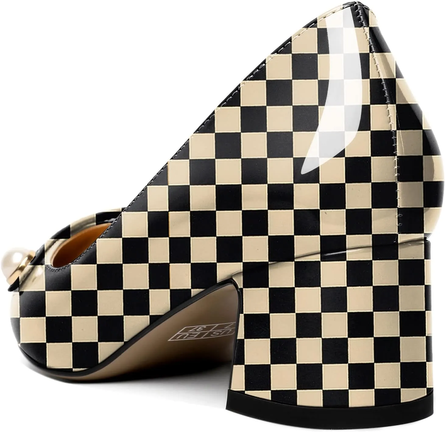 Zamikoo Women's Pointed Toe Block Heel Pumps, Slip-on Low Chunky Heels, Comfortable Heeled Dress Shoes with Pearl Strap for Wedding Party Office 2 Inches