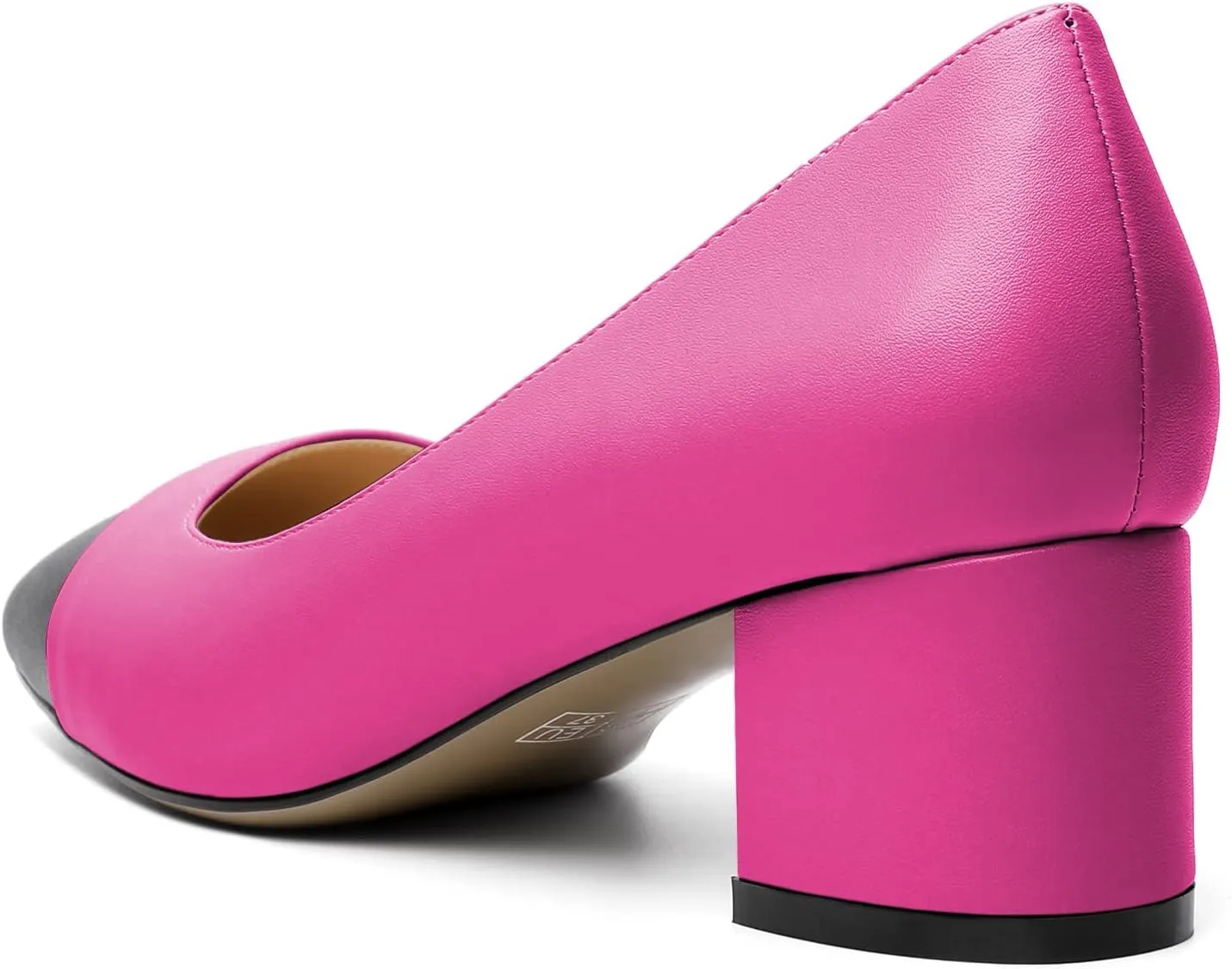 Zamikoo Women's Square Toe Block Heel Pumps, Slip on Chunky Low Heels, Cap Toe Classic Dress Shoes for Office Wedding Event Evening 2 Inches