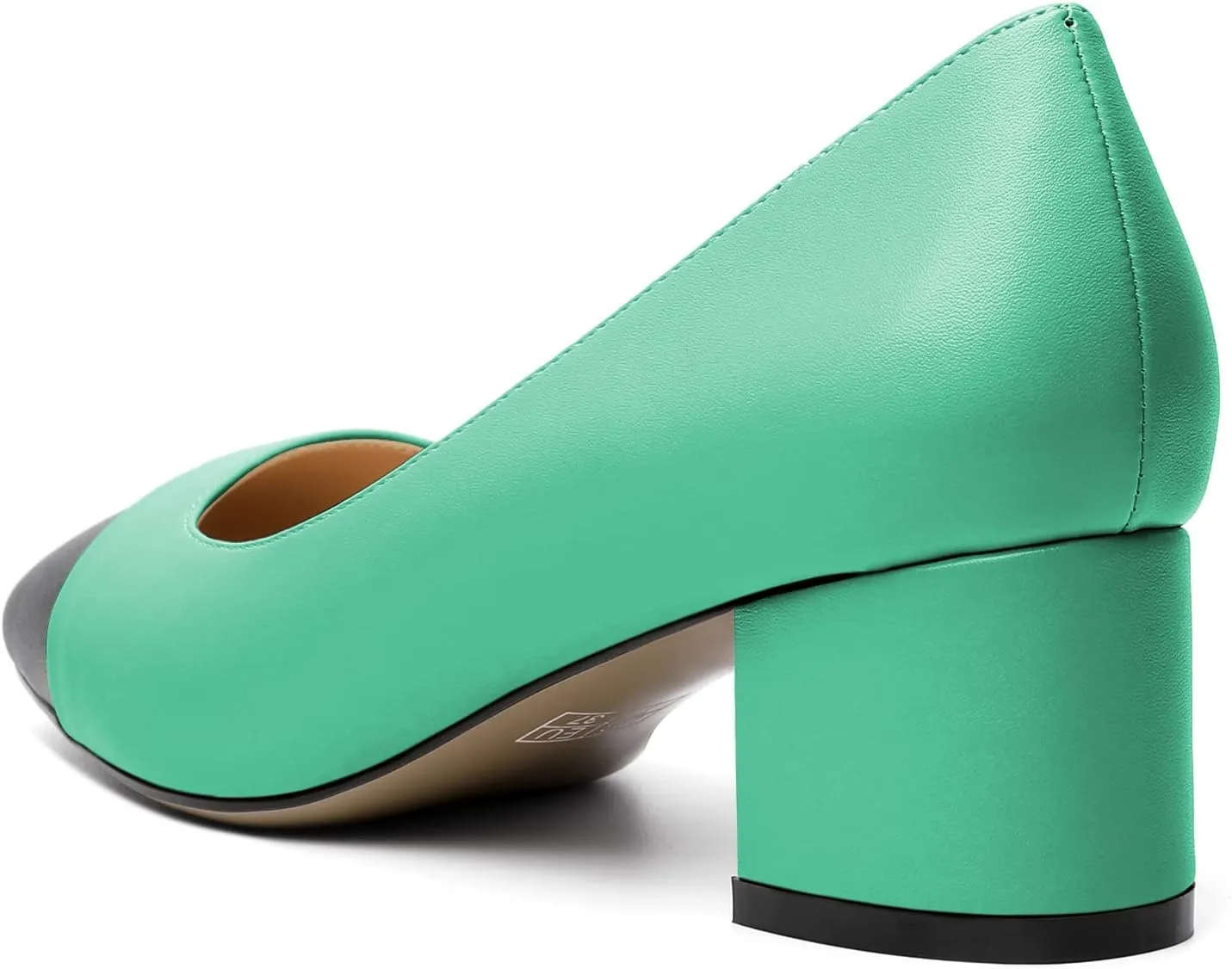 Zamikoo Women's Square Toe Block Heel Pumps, Slip on Chunky Low Heels, Cap Toe Classic Dress Shoes for Office Wedding Event Evening 2 Inches