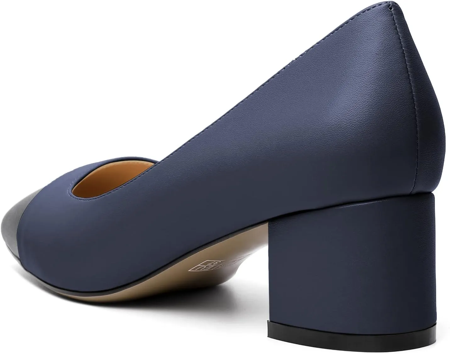Zamikoo Women's Square Toe Block Heel Pumps, Slip on Chunky Low Heels, Cap Toe Classic Dress Shoes for Office Wedding Event Evening 2 Inches