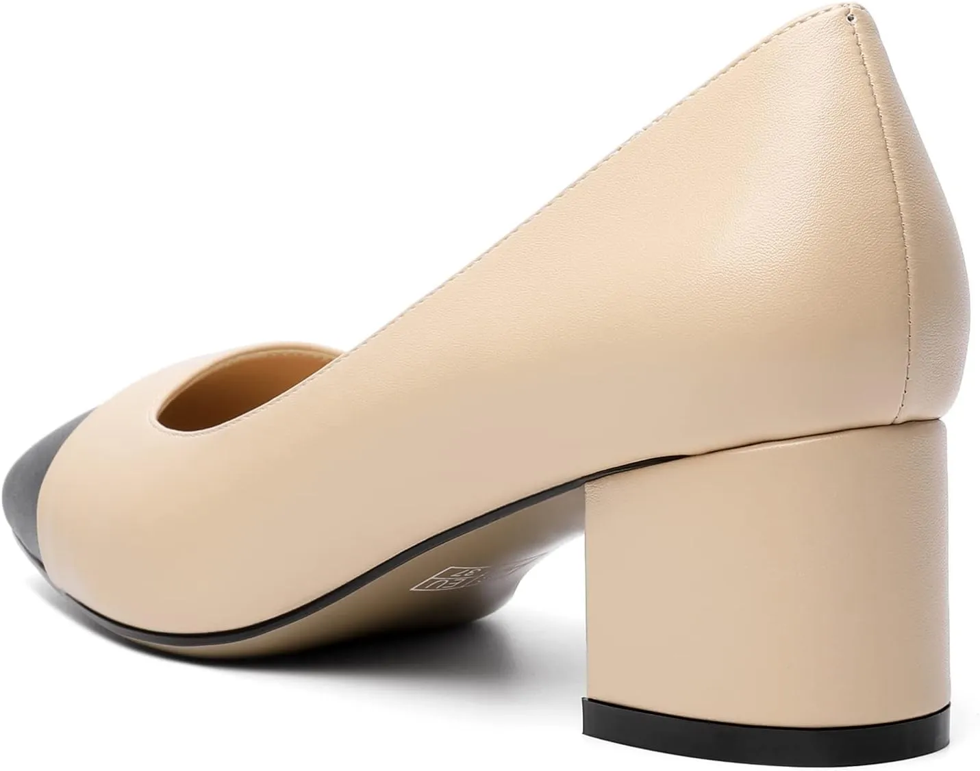 Zamikoo Women's Square Toe Block Heel Pumps, Slip on Chunky Low Heels, Cap Toe Classic Dress Shoes for Office Wedding Event Evening 2 Inches