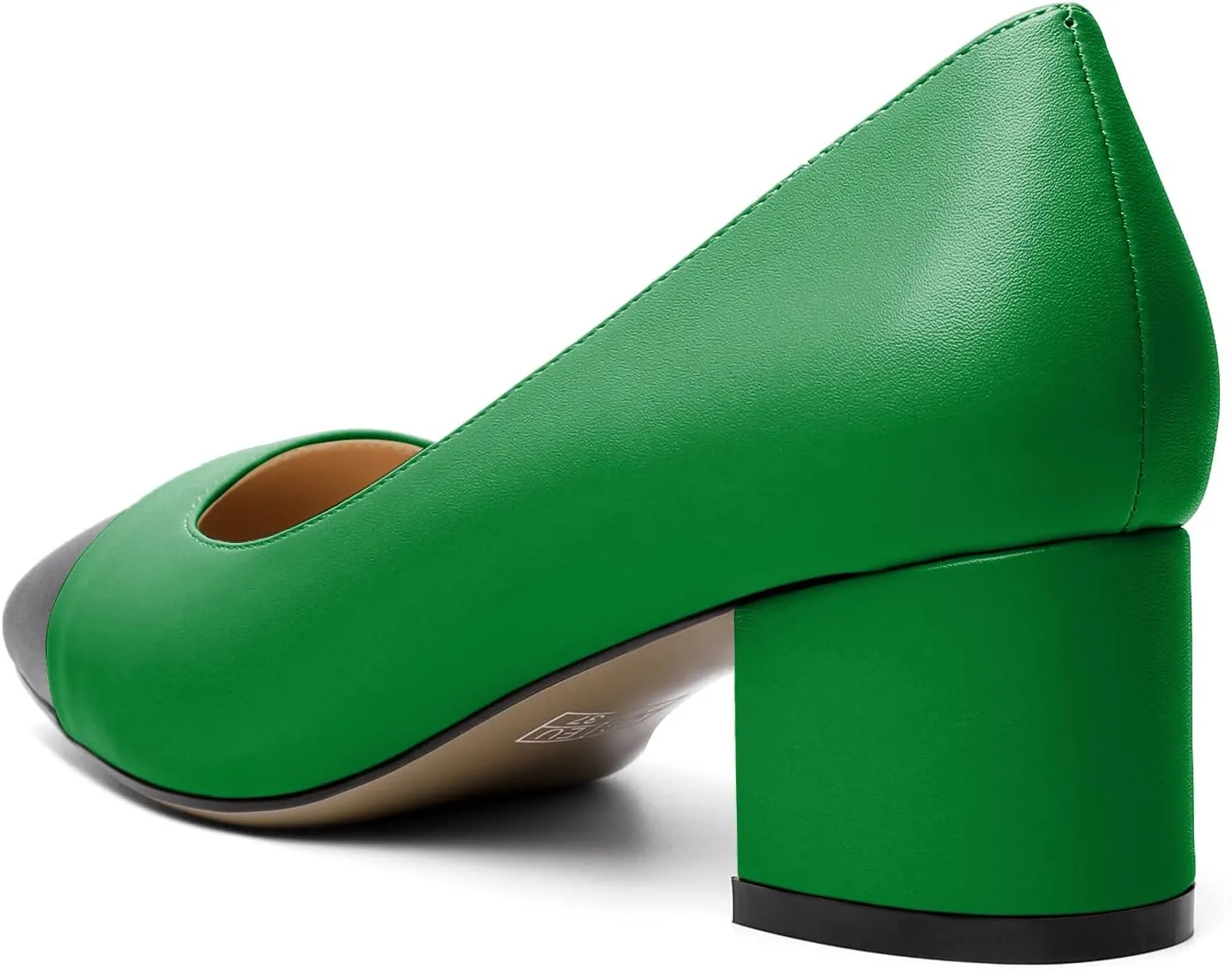 Zamikoo Women's Square Toe Block Heel Pumps, Slip on Chunky Low Heels, Cap Toe Classic Dress Shoes for Office Wedding Event Evening 2 Inches