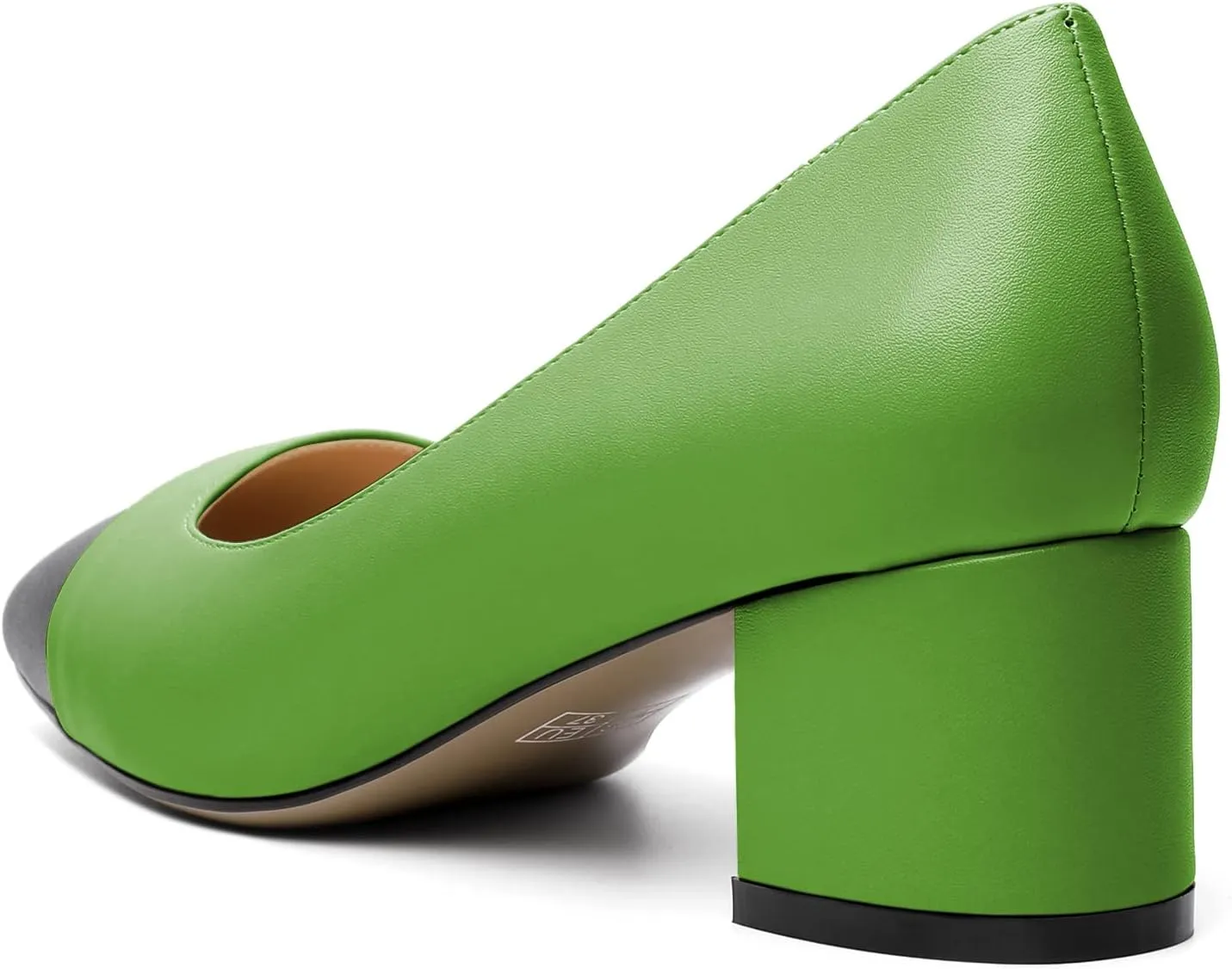 Zamikoo Women's Square Toe Block Heel Pumps, Slip on Chunky Low Heels, Cap Toe Classic Dress Shoes for Office Wedding Event Evening 2 Inches