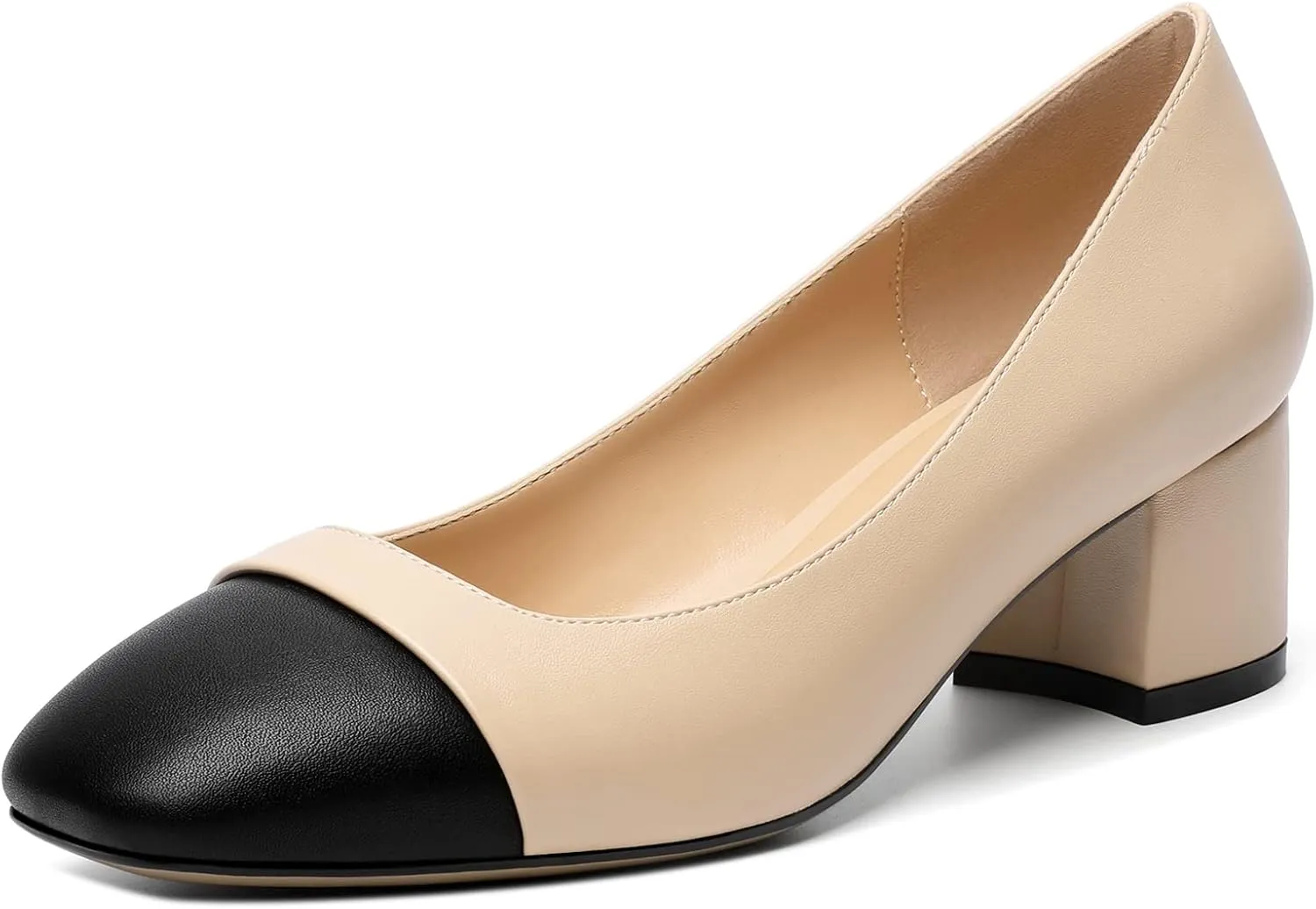 Zamikoo Women's Square Toe Block Heel Pumps, Slip on Chunky Low Heels, Cap Toe Classic Dress Shoes for Office Wedding Event Evening 2 Inches