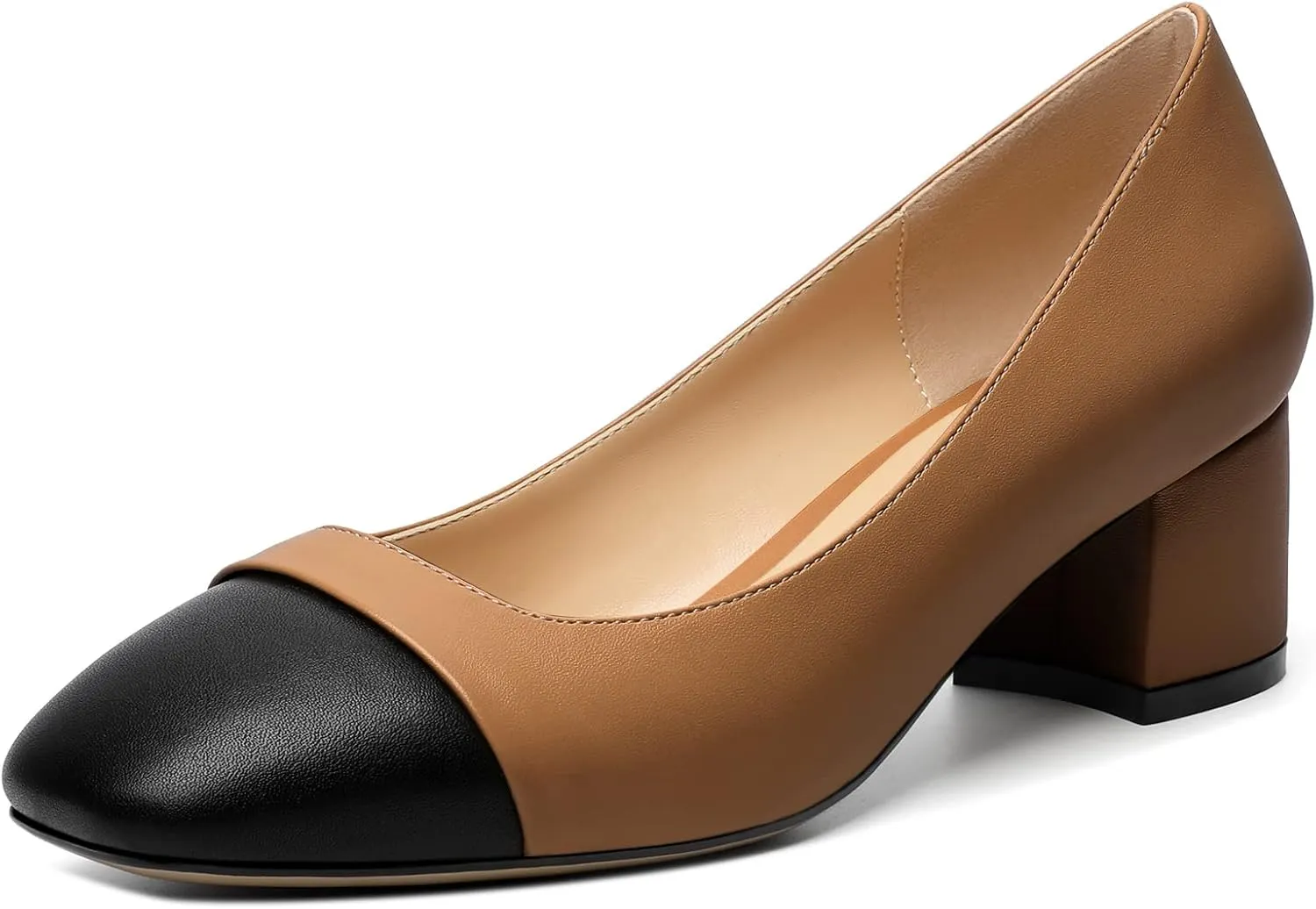 Zamikoo Women's Square Toe Block Heel Pumps, Slip on Chunky Low Heels, Cap Toe Classic Dress Shoes for Office Wedding Event Evening 2 Inches