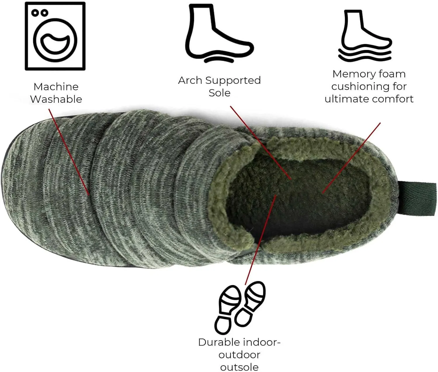 Zizor Men's Comfy Caterpillar Slippers Indoor Outdoor House Shoes, Warm Soft Knit Upper Fuzzy Fleece Lined Memory Foam Sole with Hard Bottom