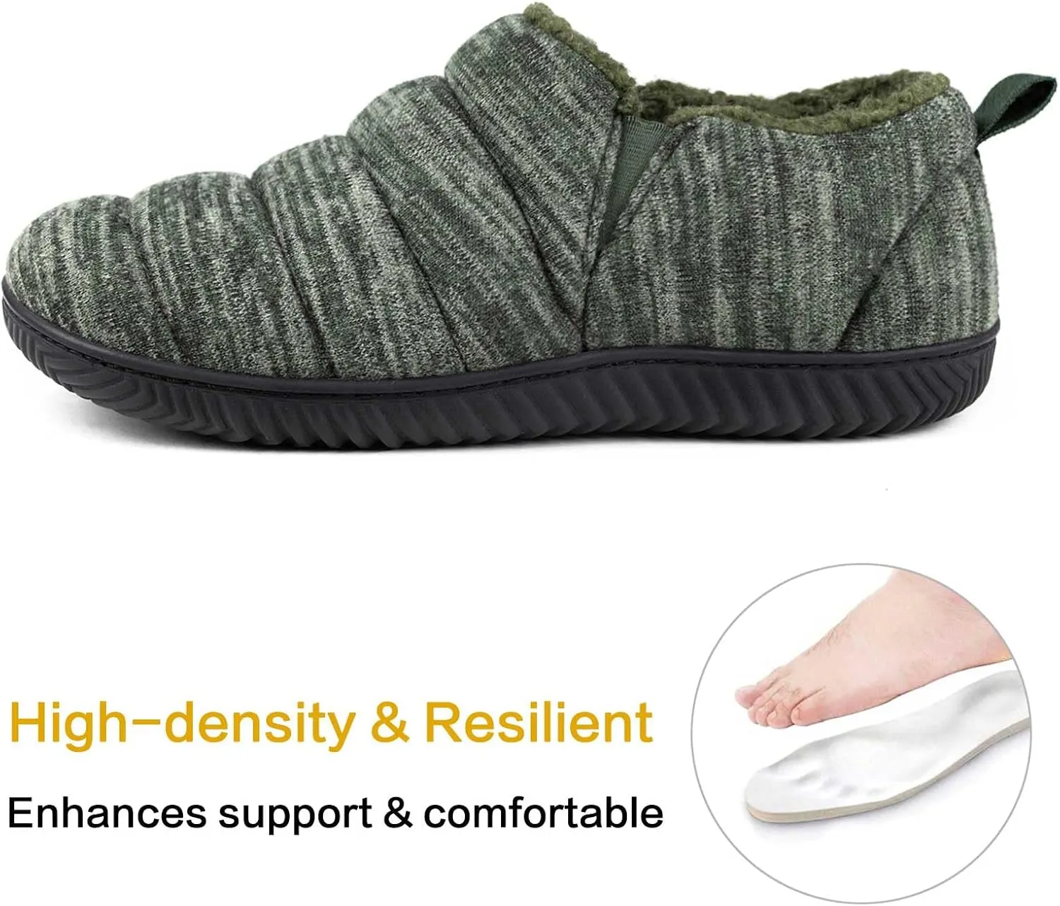 Zizor Men's Comfy Caterpillar Slippers Indoor Outdoor House Shoes, Warm Soft Knit Upper Fuzzy Fleece Lined Memory Foam Sole with Hard Bottom