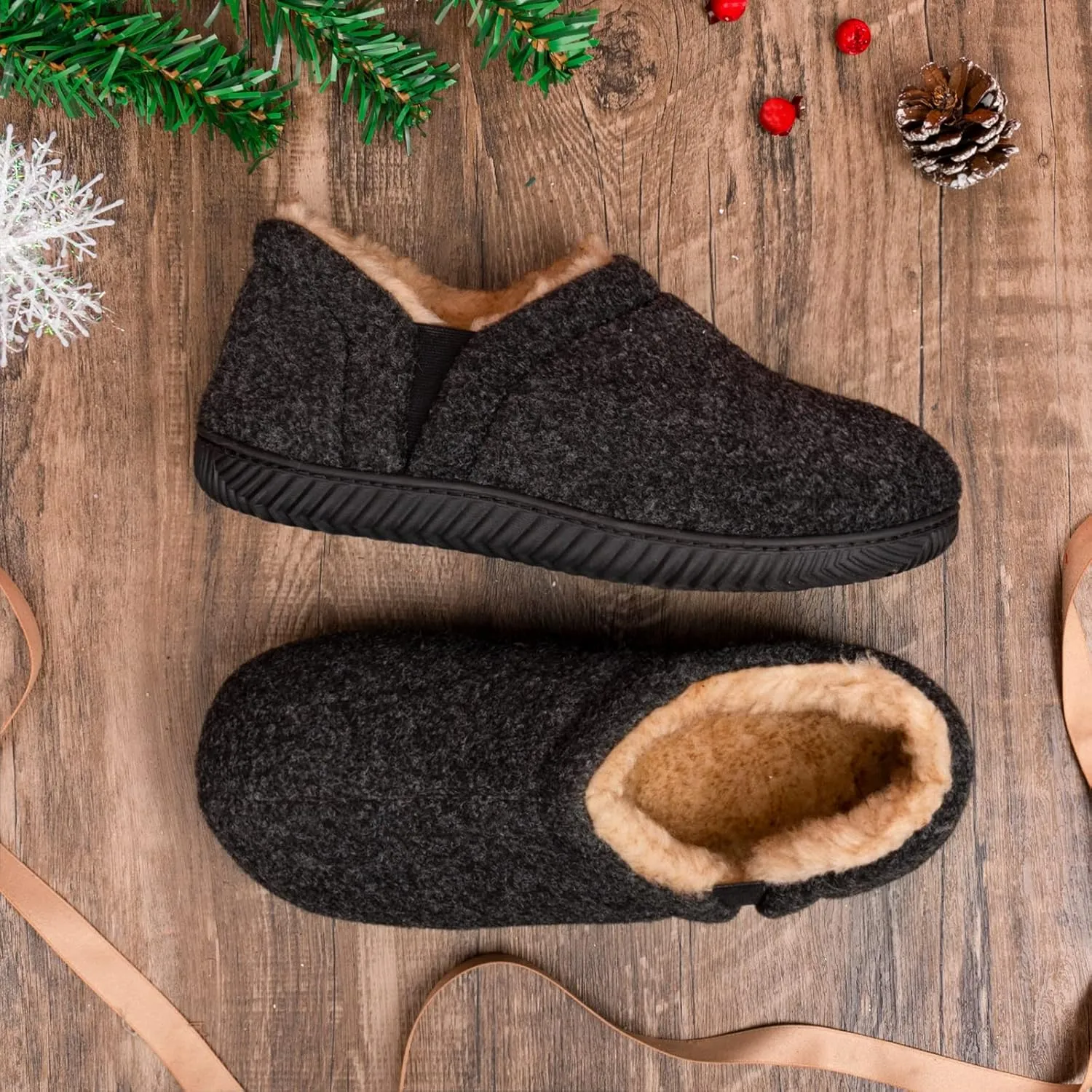 Zizor Men's Comfy Caterpillar Slippers Indoor Outdoor House Shoes, Warm Soft Knit Upper Fuzzy Fleece Lined Memory Foam Sole with Hard Bottom