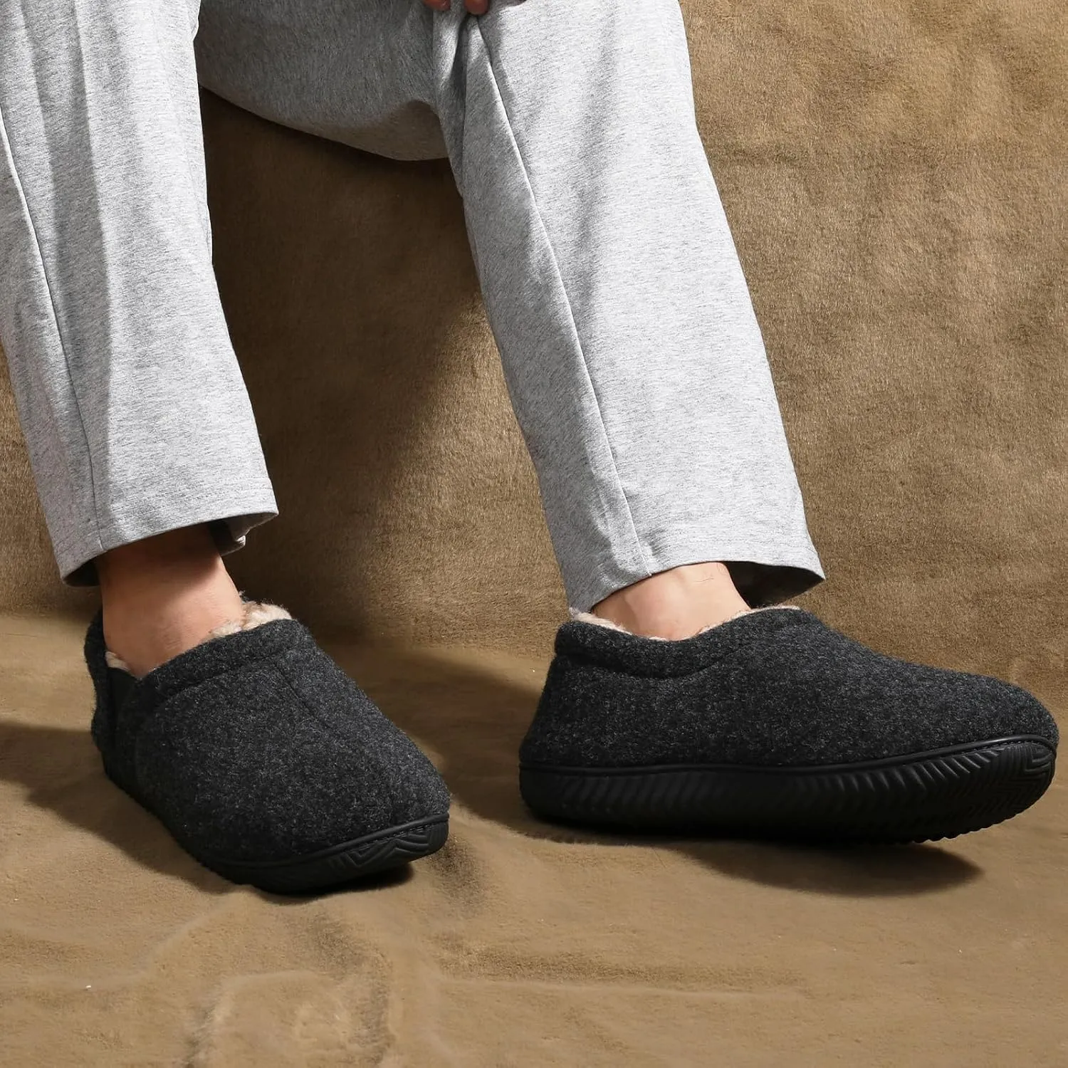 Zizor Men's Comfy Caterpillar Slippers Indoor Outdoor House Shoes, Warm Soft Knit Upper Fuzzy Fleece Lined Memory Foam Sole with Hard Bottom