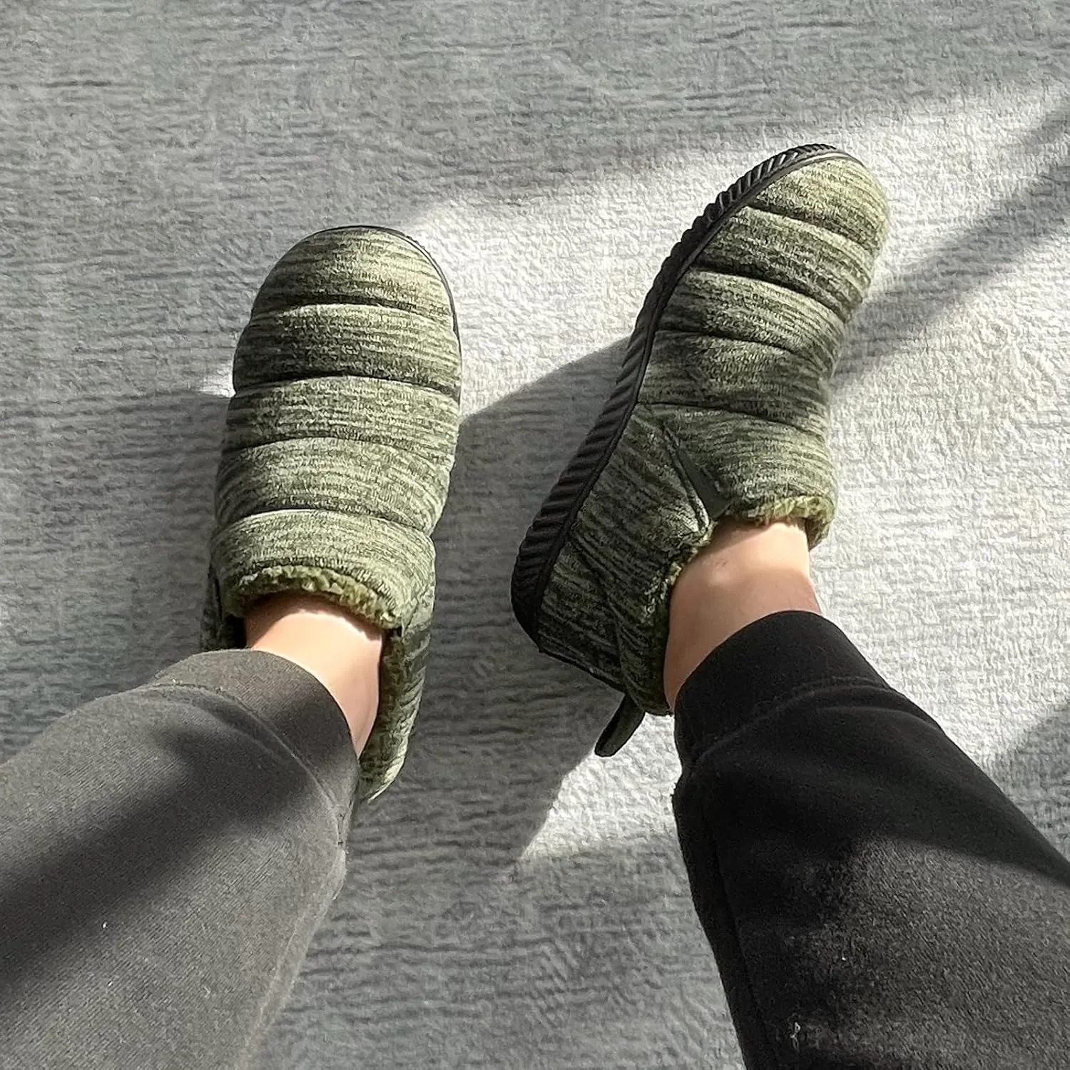 Zizor Men's Comfy Caterpillar Slippers Indoor Outdoor House Shoes, Warm Soft Knit Upper Fuzzy Fleece Lined Memory Foam Sole with Hard Bottom