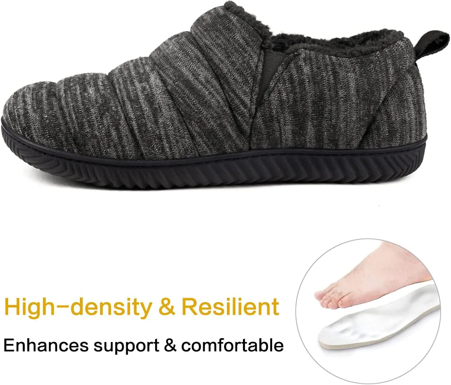 Zizor Men's Comfy Caterpillar Slippers Indoor Outdoor House Shoes, Warm Soft Knit Upper Fuzzy Fleece Lined Memory Foam Sole with Hard Bottom